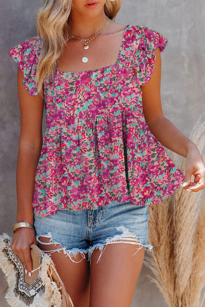 Multicolor Square Neck Floral Tank Top - L & M Kee, LLC