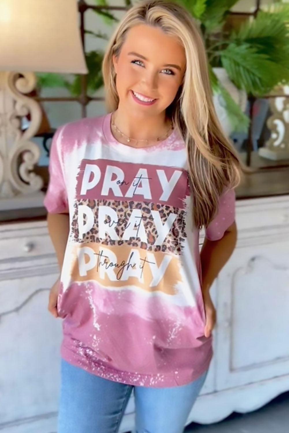 PRAY Color Block Leopard Bleached Tee - L & M Kee, LLC