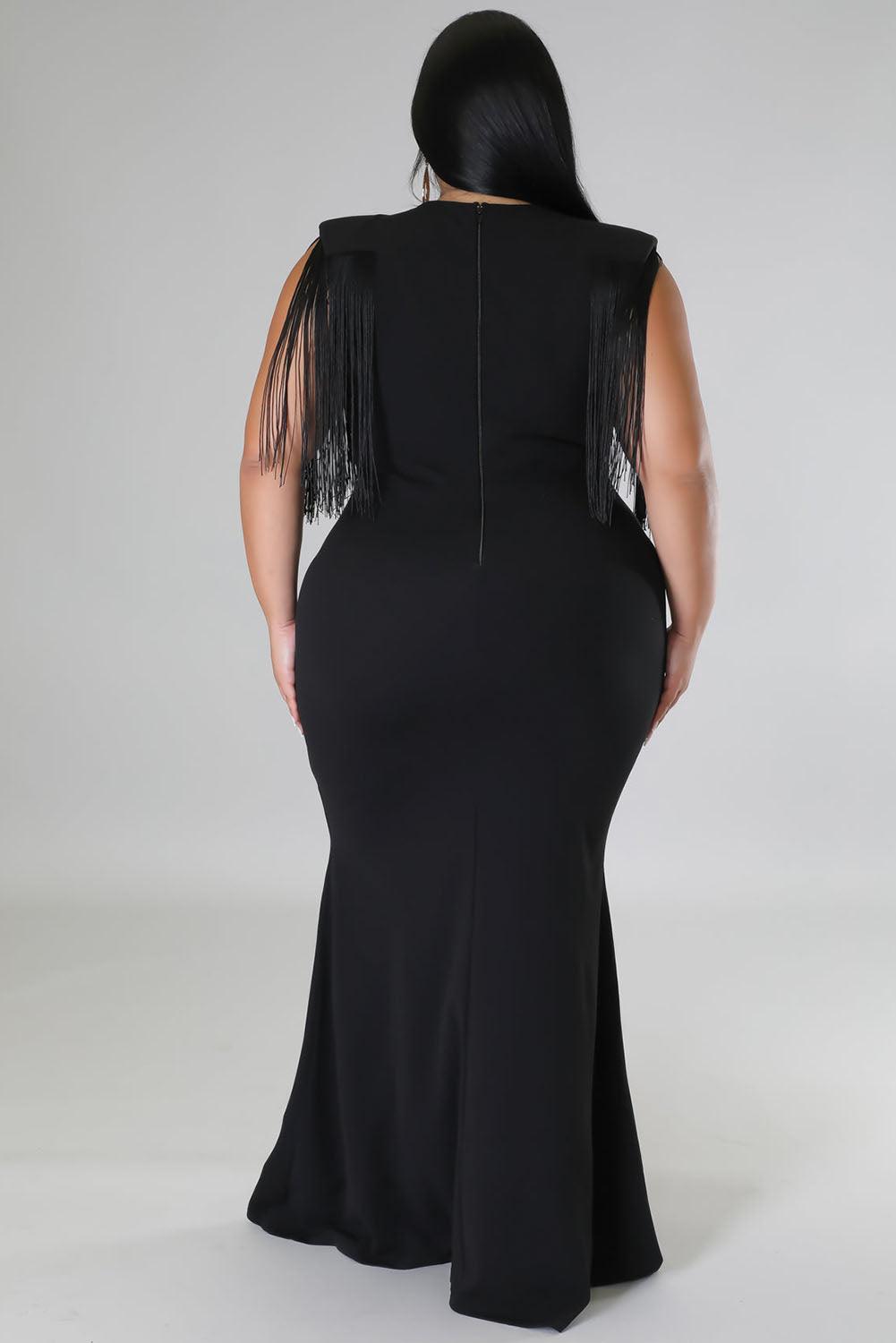 Plus Size Surplice V Neck Fringe Formal Maxi Dress - L & M Kee, LLC