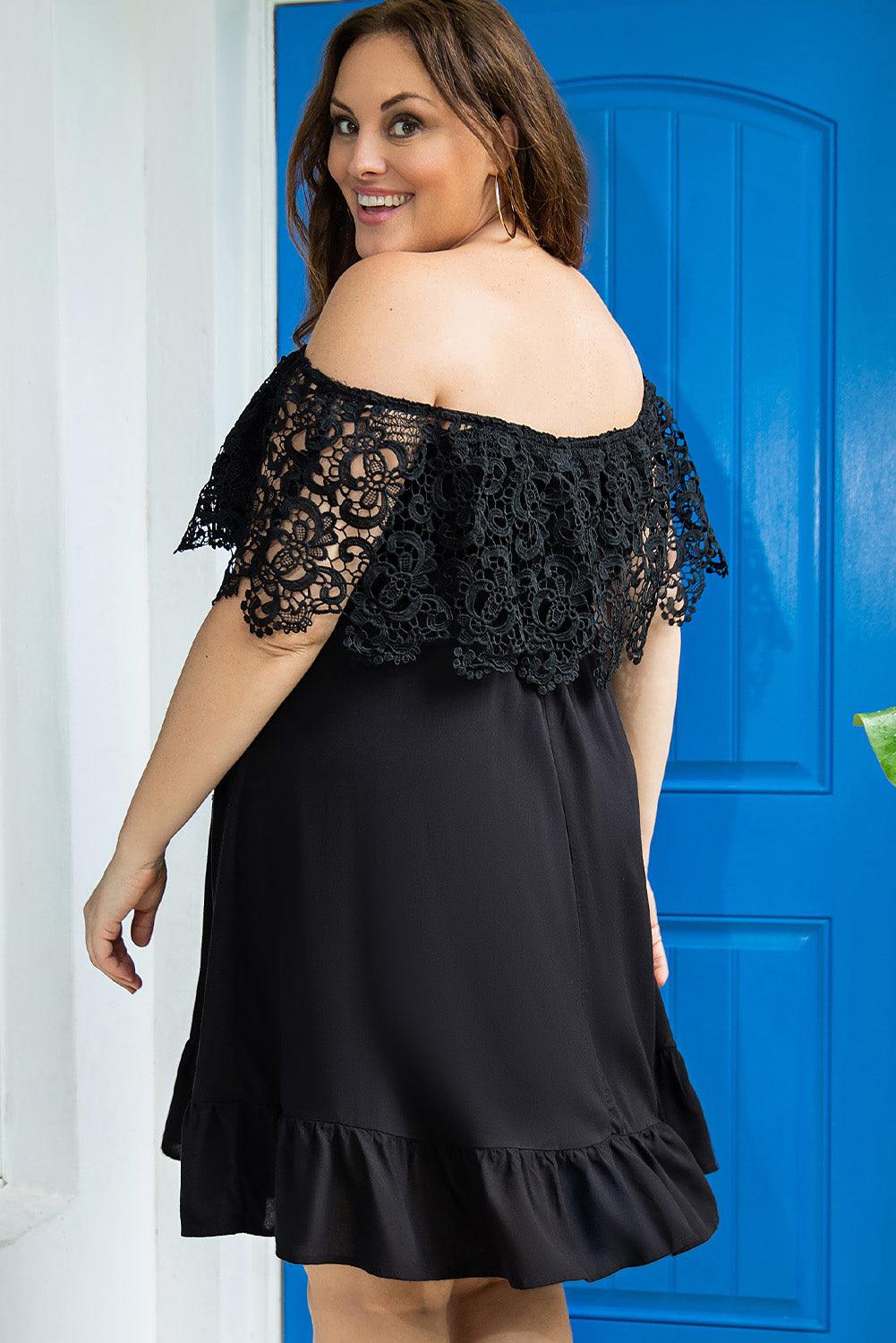 Off-the-shoulder Lace Sleeves Plus size Dress - L & M Kee, LLC