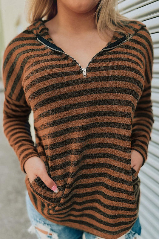 Striped Knit Quarter Zip Hoodie - L & M Kee, LLC