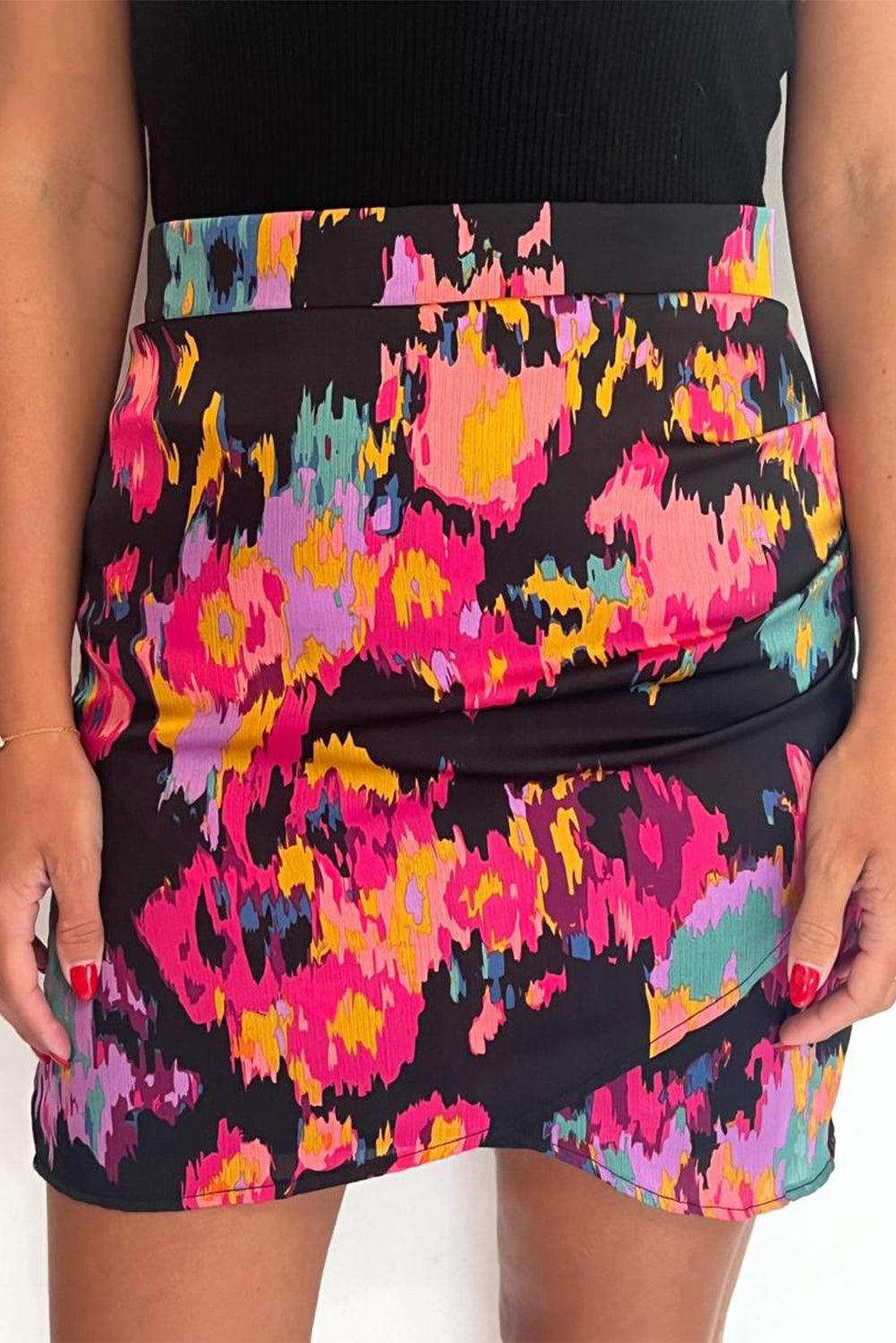 Abstract/Leopard Print Wrap Hem Mini Skirt - L & M Kee, LLC