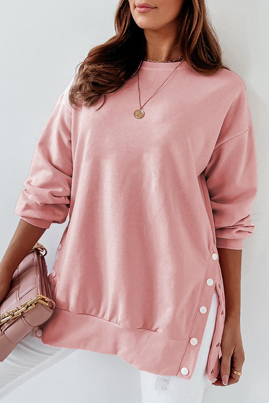 Crew Neck Slit Buttons Sweatshirt - L & M Kee, LLC