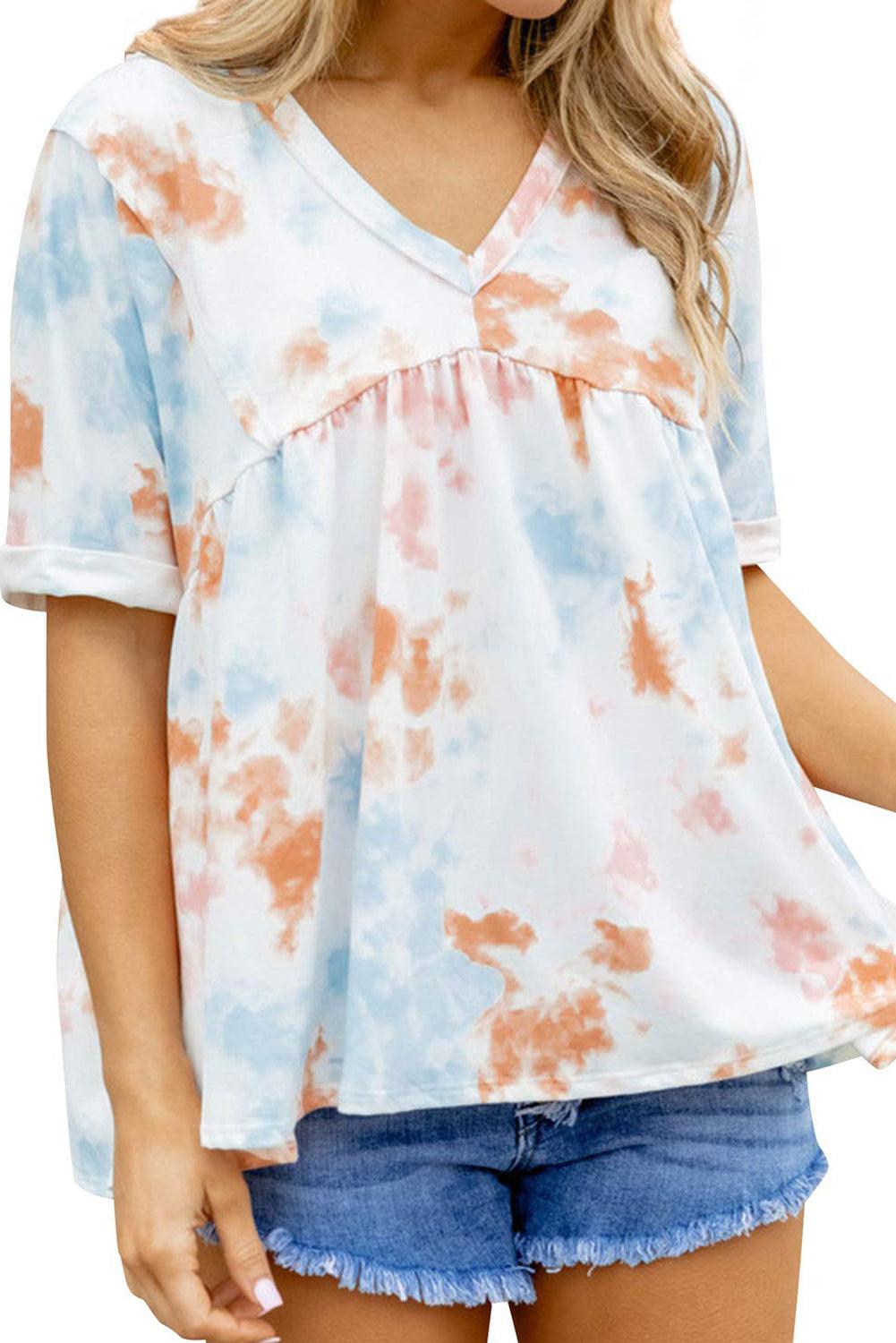 Tie Dye Flowy Short Sleeve Top - L & M Kee, LLC