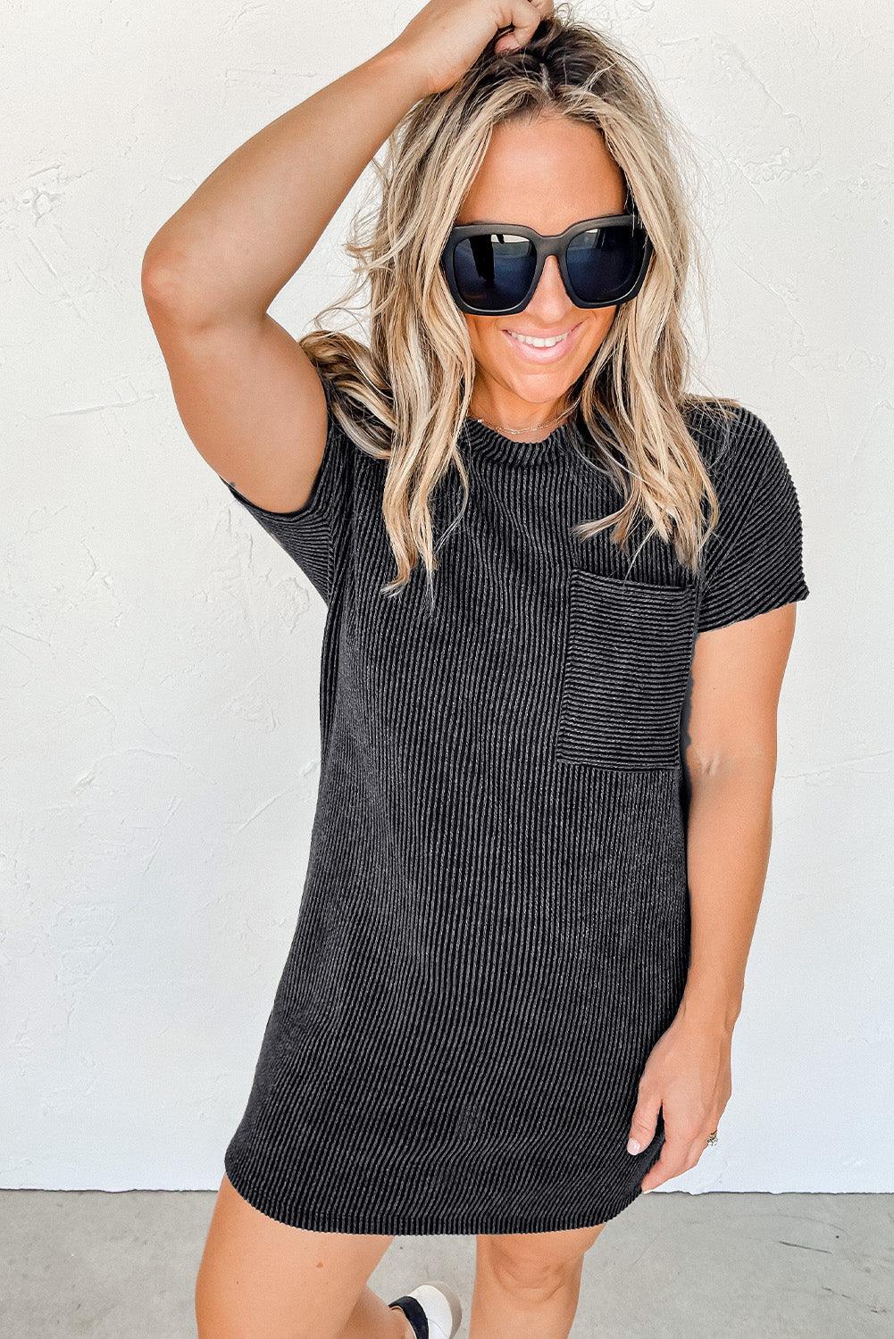 Striped Ribbed Knit T-shirt Shift Dress - L & M Kee, LLC