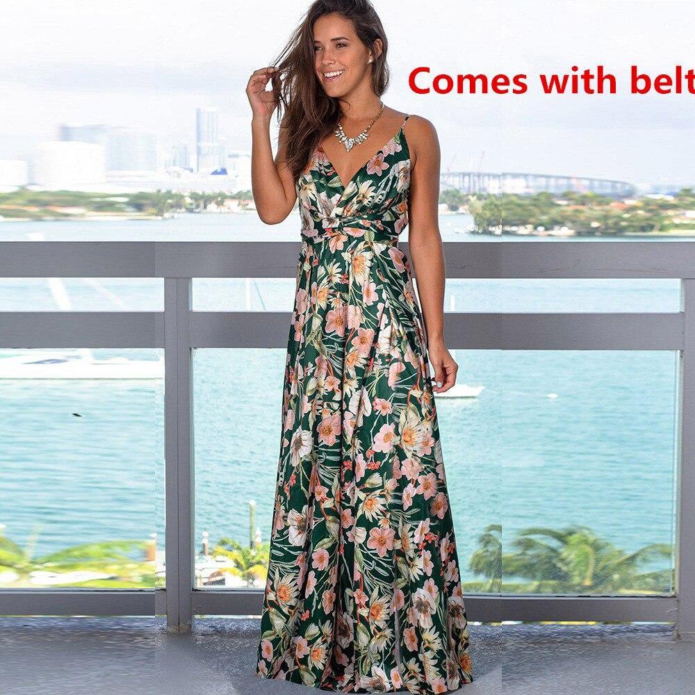 Printed Floral Long Boho Beach Dress - L & M Kee, LLC