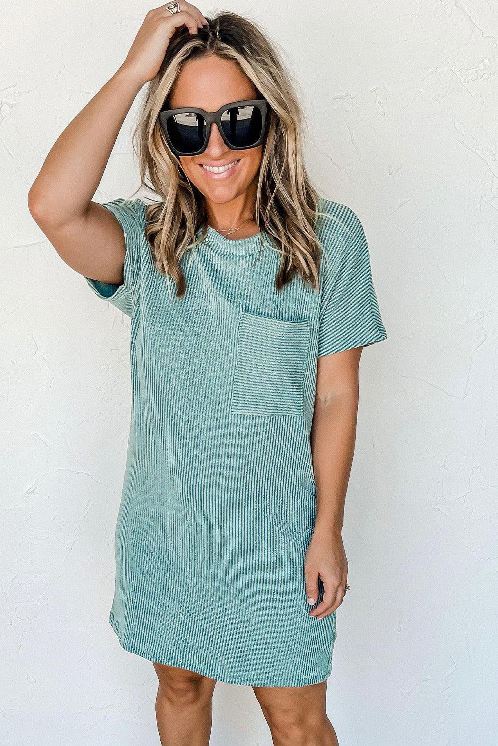 Striped Ribbed Knit T-shirt Shift Dress - L & M Kee, LLC