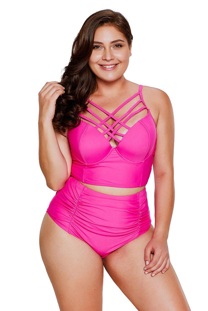 Rosy Strappy Neck Detail High Waist Swimsuit - L & M Kee, LLC