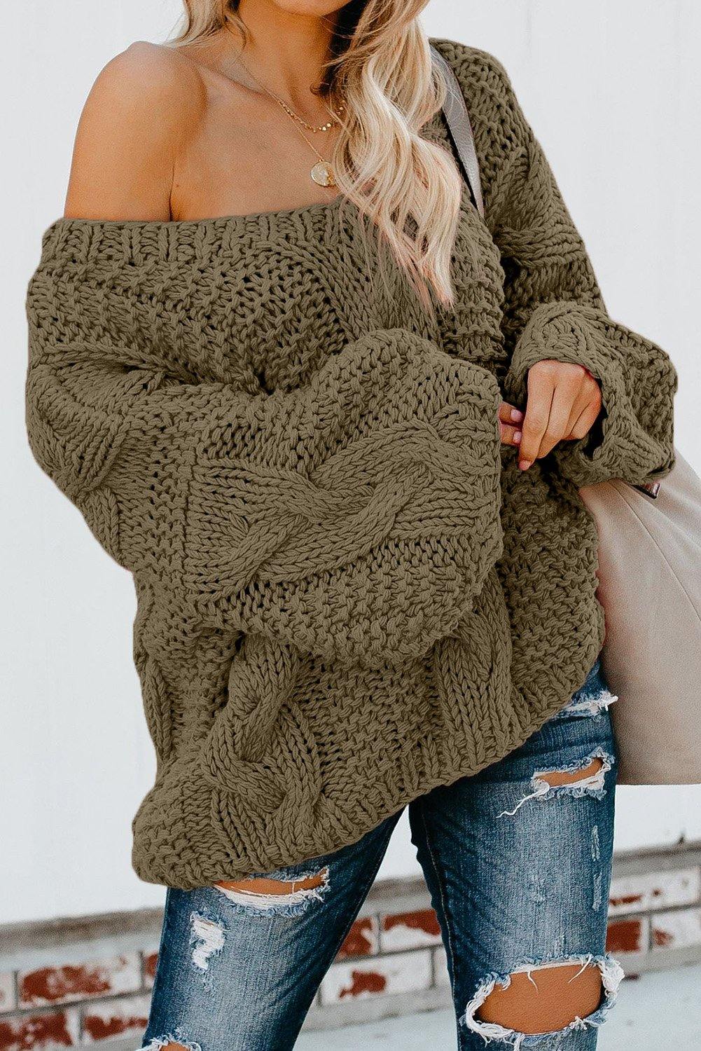 Bubblegum V-Neck Braided Knit Sweater - L & M Kee, LLC