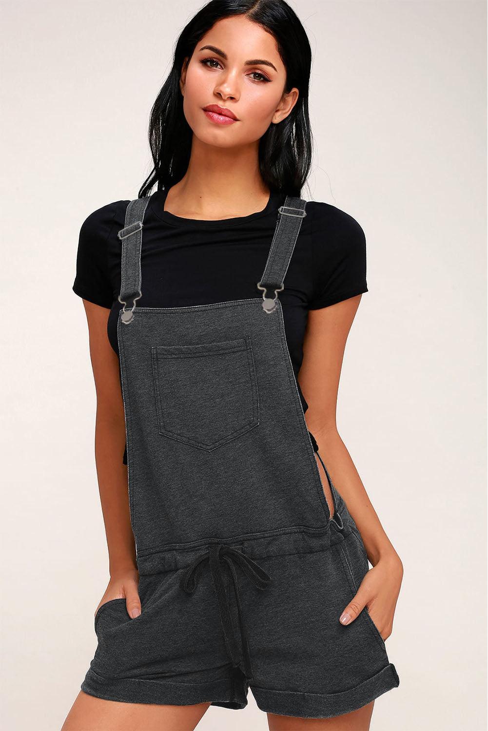 Vintage Washed Drawstring Short Overalls - L & M Kee, LLC