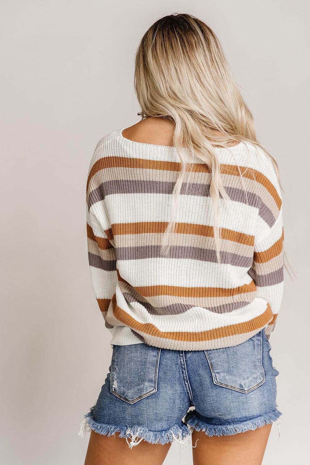 Stripe Drop Shoulder Striped Knit Sweater - L & M Kee, LLC