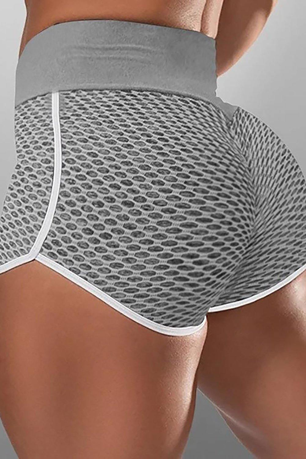 Burgundy High Waist Honeycomb Contrast Stripes Butt Lifting Yoga Shorts - L & M Kee, LLC