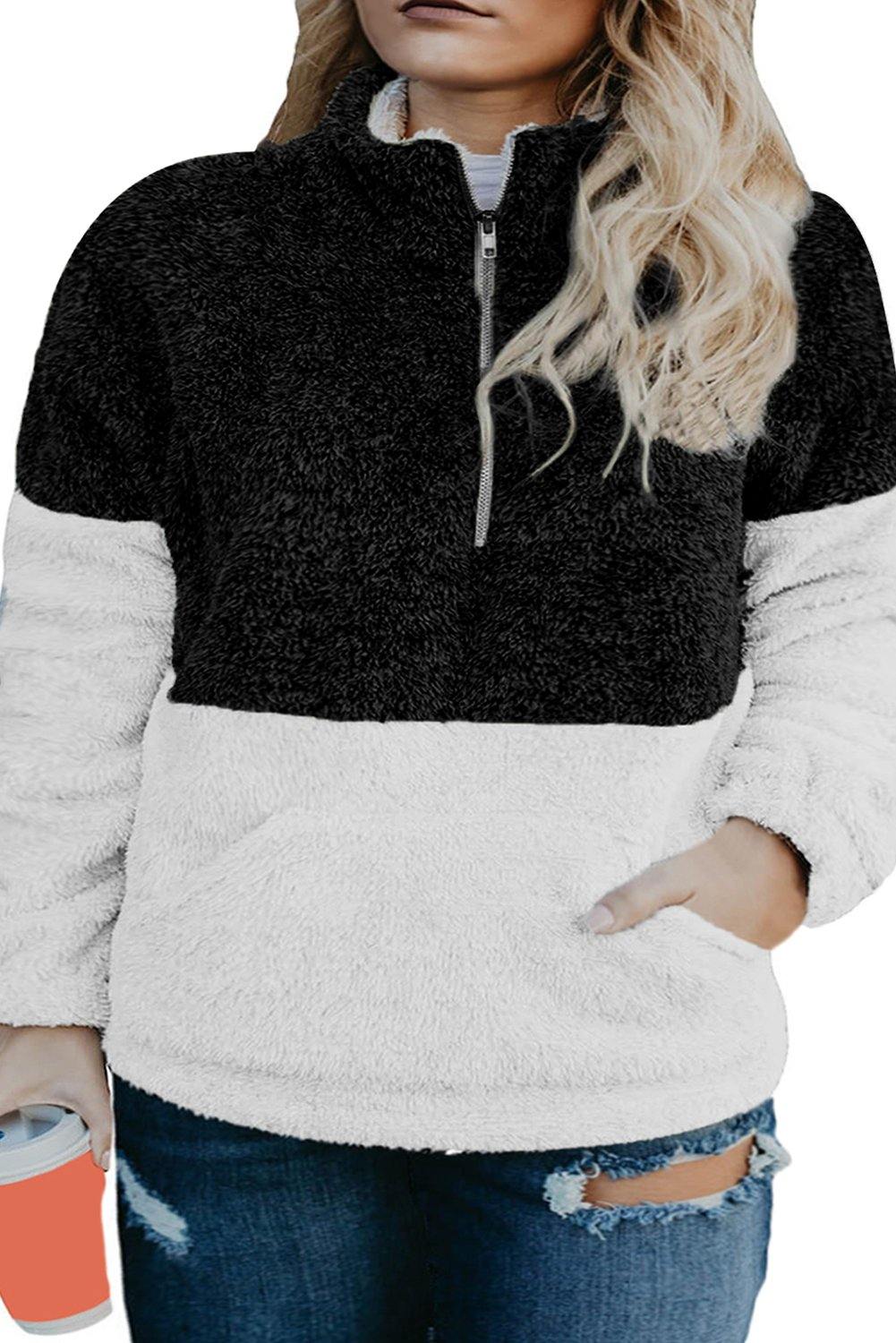Colorblock Half Zipper Fleece Plus Size Sweatshirt with Pocket - L & M Kee, LLC