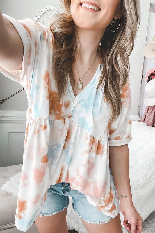 Tie Dye Flowy Short Sleeve Top - L & M Kee, LLC