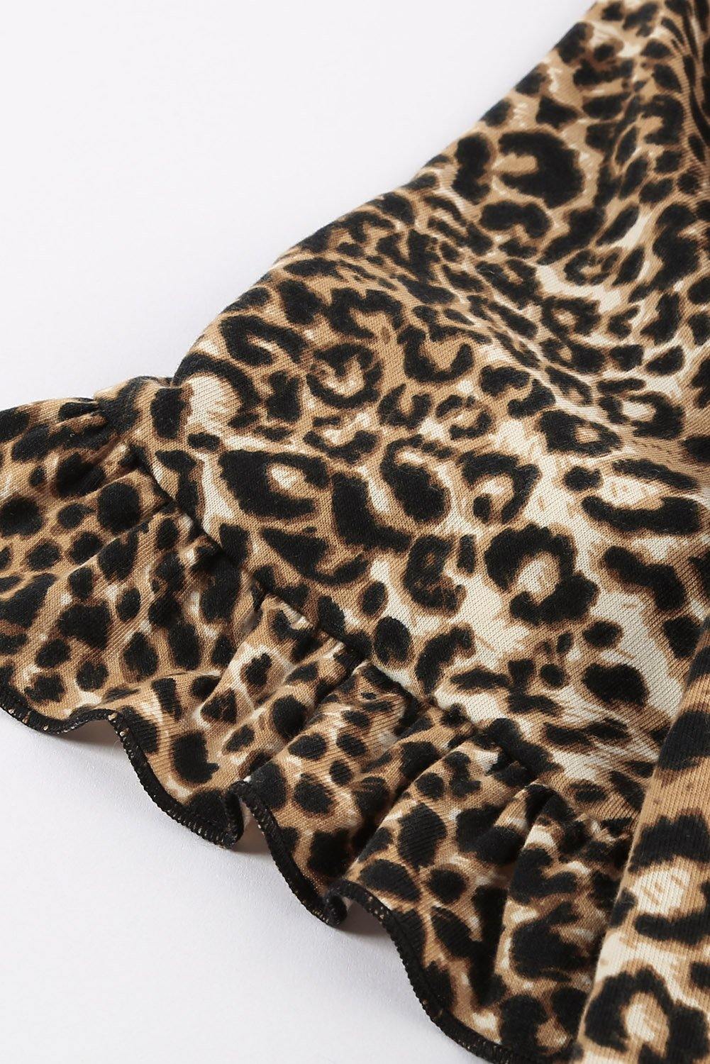 Ruffled Sleeves Leopard Tee - L & M Kee, LLC
