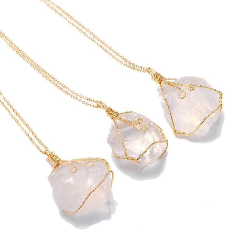 Wire Wrap Natural Quartz Stone Pendant Necklaces - L & M Kee, LLC