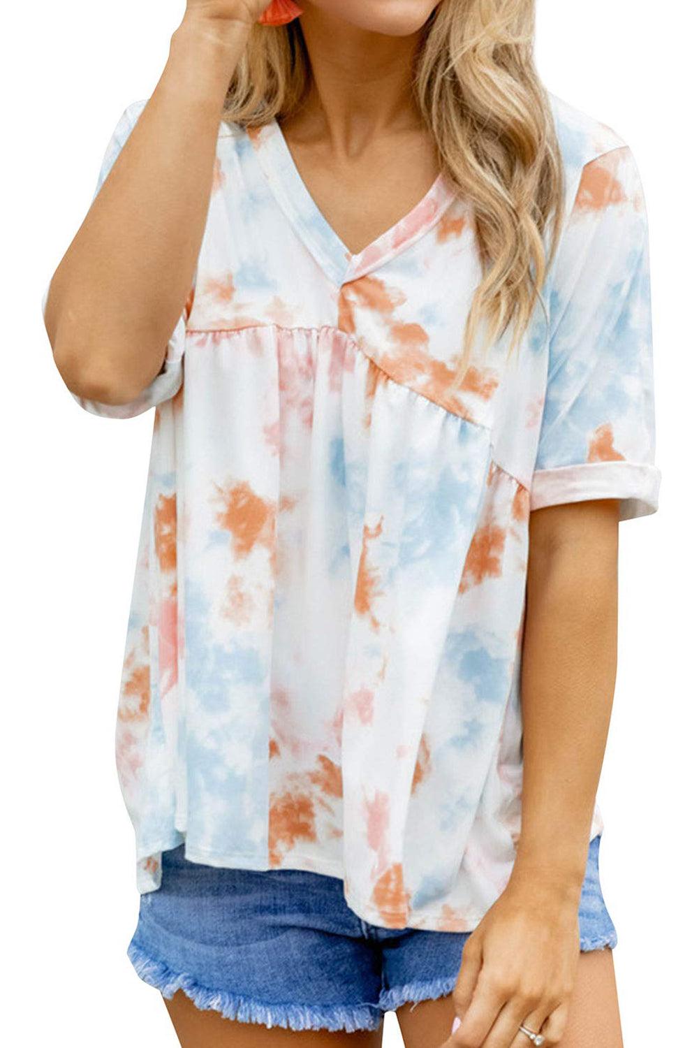 Tie Dye Flowy Short Sleeve Top - L & M Kee, LLC