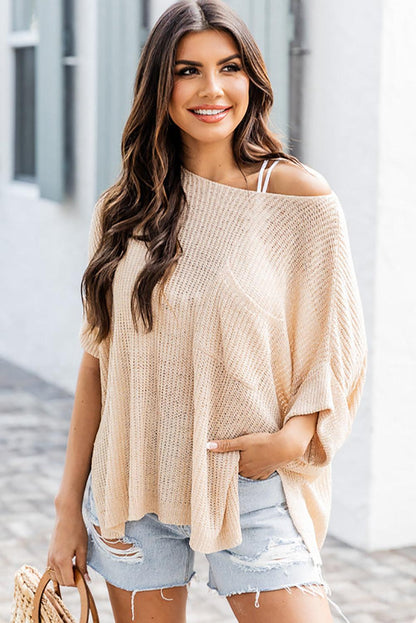 Loose Fit Split Pocket Half Sleeve Knitted Top - L & M Kee, LLC