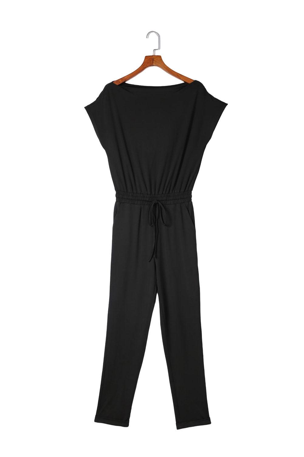 Tie Waist Short Sleeve Tapered Jumpsuit - L & M Kee, LLC