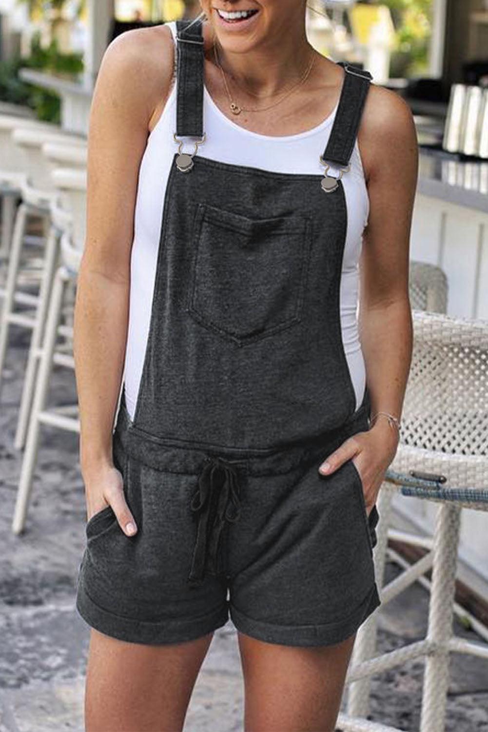 Vintage Washed Drawstring Short Overalls - L & M Kee, LLC