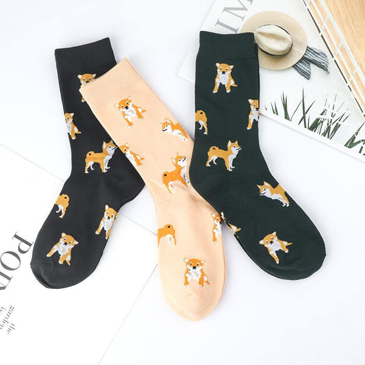 Cute Kawai Cartoon Women Combed Cotton Socks Women Funny Shiba Inu Dog Corgi Lovely Animal Pattern Casual Sock - L & M Kee, LLC