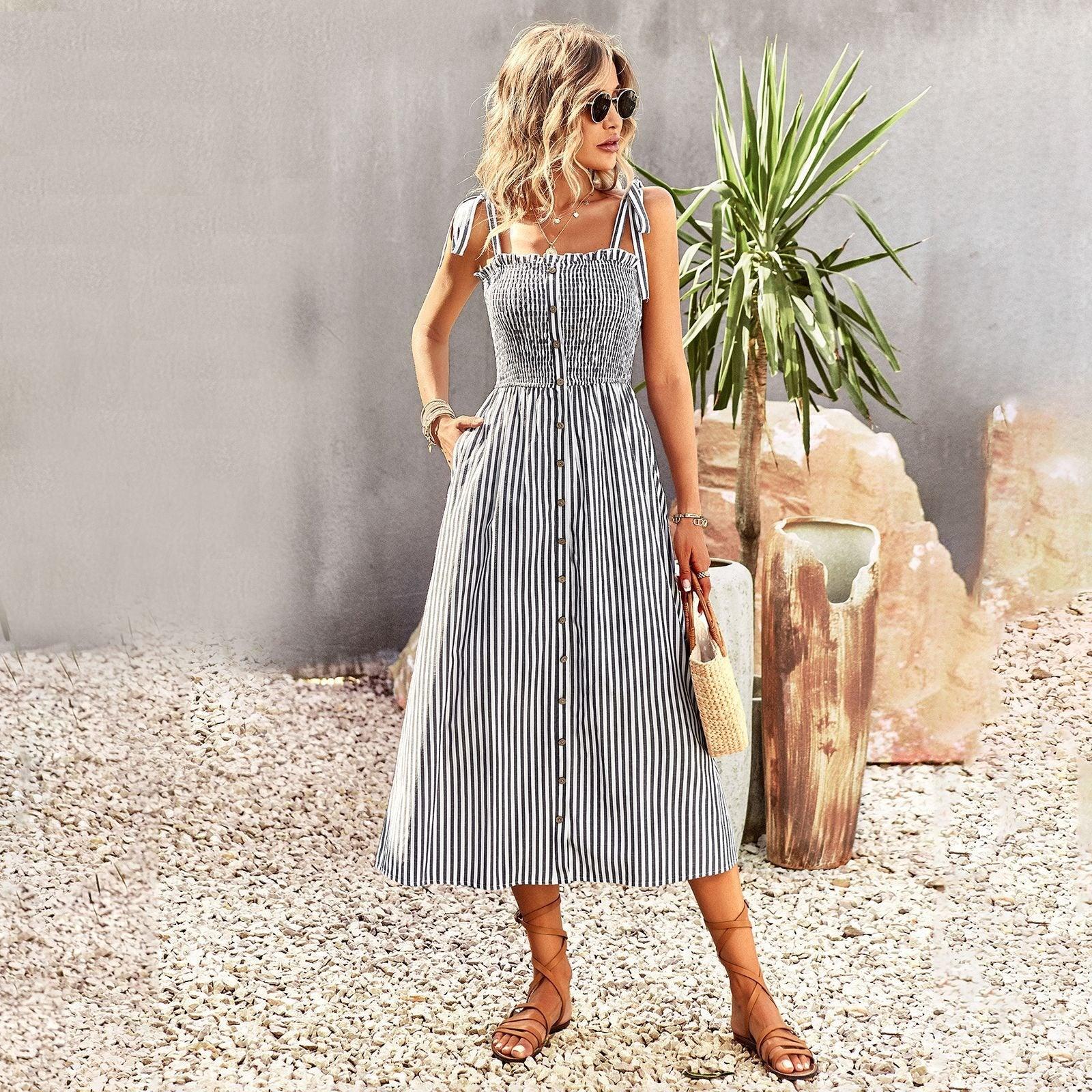 Striped Elegant Slip Dress - L & M Kee, LLC