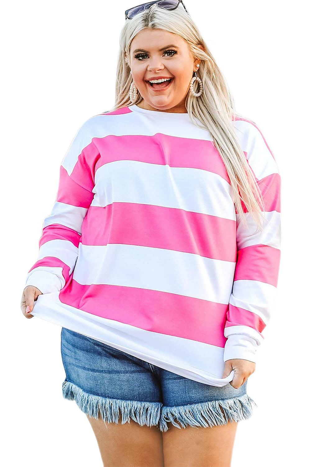 Striped Side Slit Plus Size Sweatshirt - L & M Kee, LLC