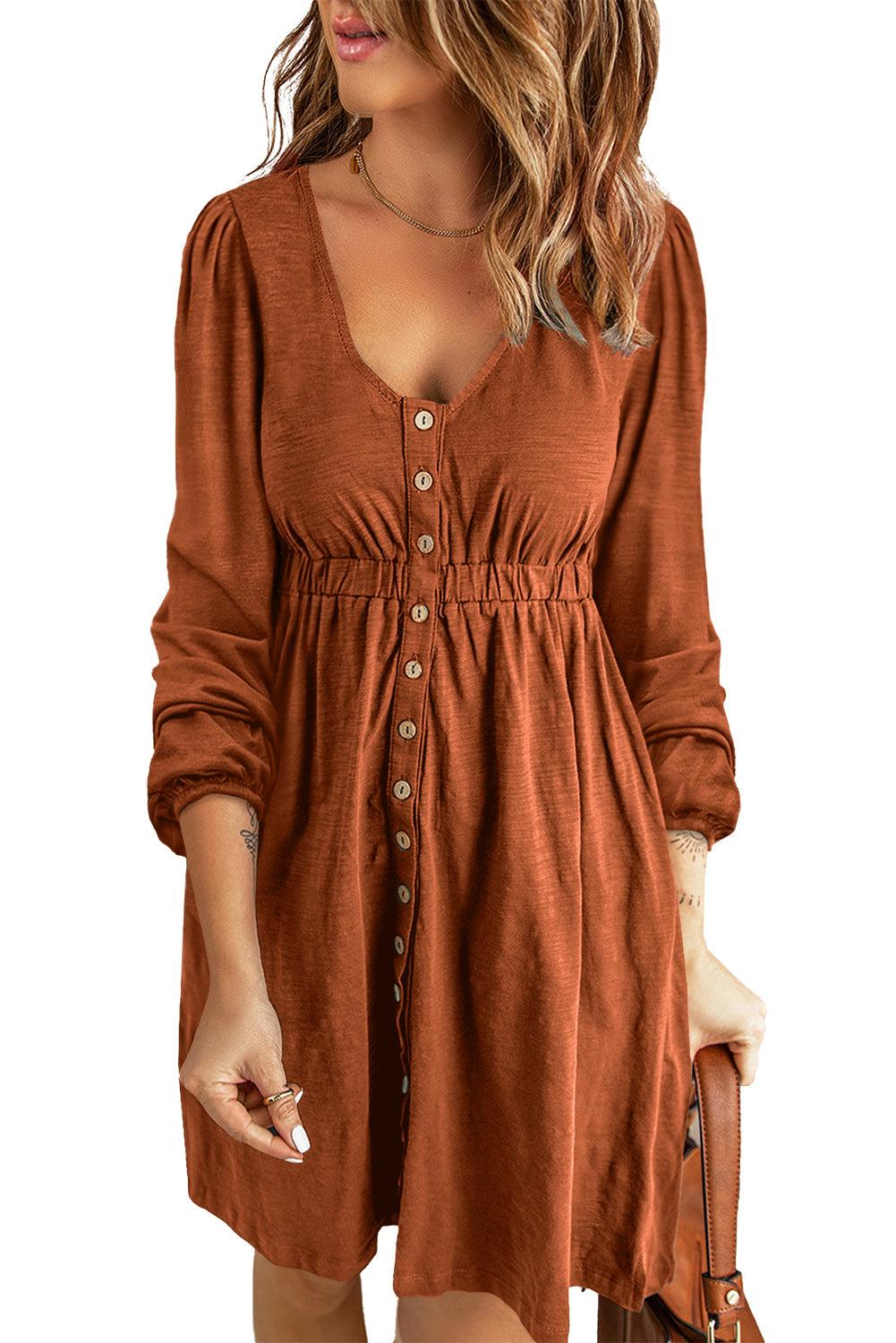 Button Up High Waist Long Sleeve Dress - L & M Kee, LLC