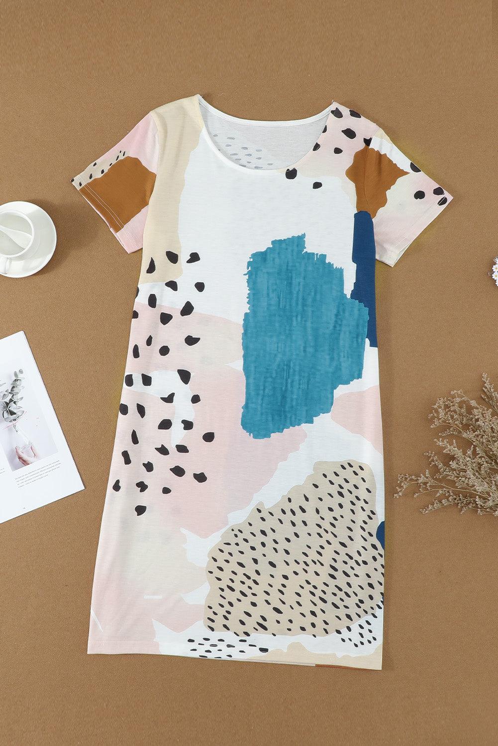 Light Blue Leopard Splicing Color Block Mini Dress - L & M Kee, LLC
