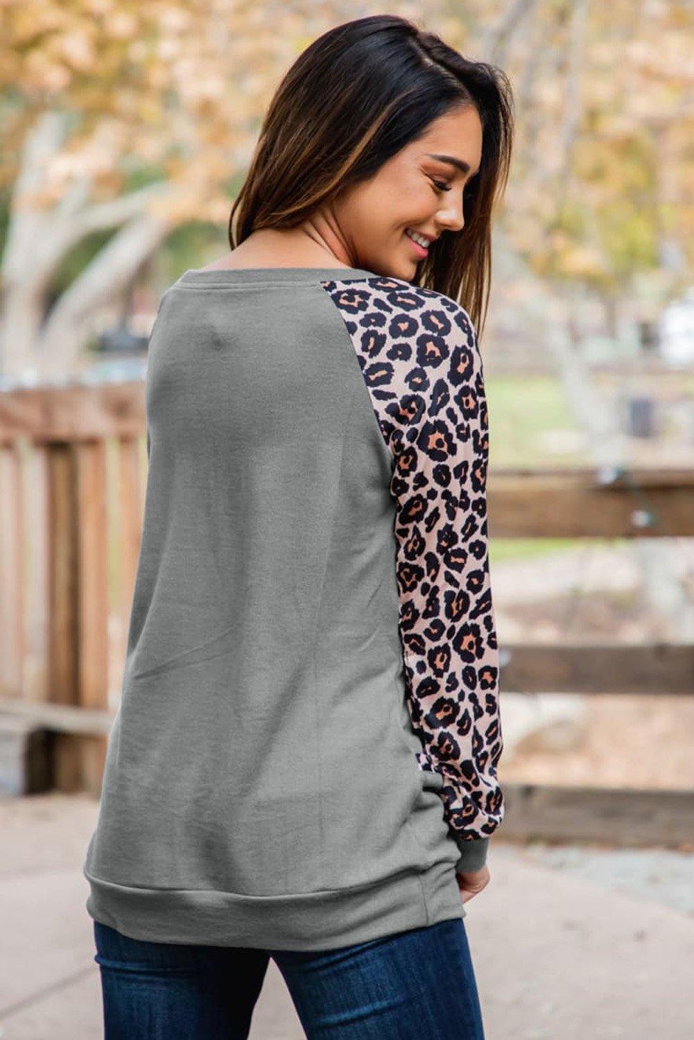 Leopard Long Sleeve Pocket Sweatshirt - L & M Kee, LLC
