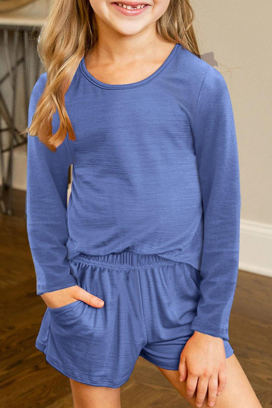 Little Girls Casual Long Sleeve Pullover and Shorts Set - L & M Kee, LLC