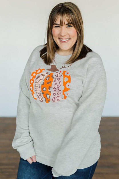 Halloween Pumpkin Leopard Print Plus Size Sweatshirt - L & M Kee, LLC