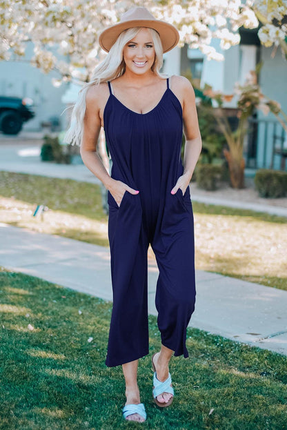 Spaghetti Straps Wide Leg Pocketed Jumpsuits - L & M Kee, LLC