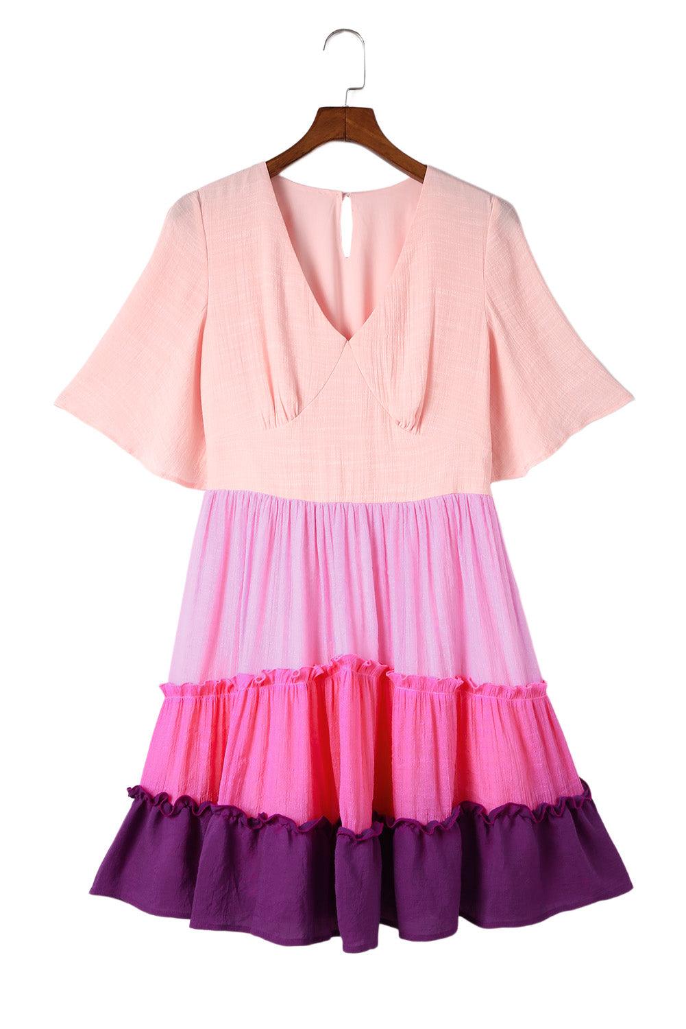 Ombre Colorblock Tiered Dress