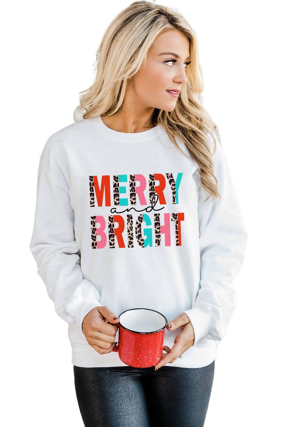 MERRY and BRIGHT Leopard Print Pullover Sweatshirt - L & M Kee, LLC