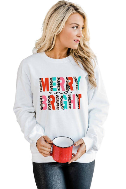 MERRY and BRIGHT Leopard Print Pullover Sweatshirt - L & M Kee, LLC