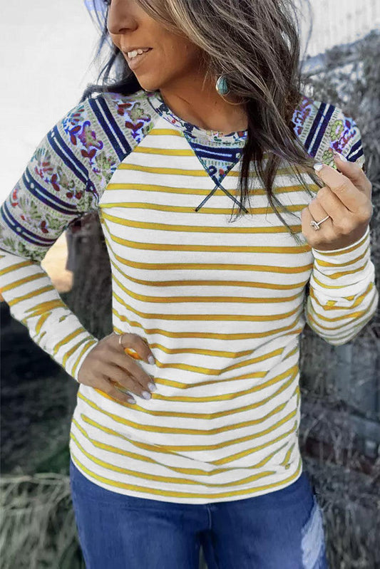 Striped Cartoon Graphic Raglan Sleeve Casual Blouse - L & M Kee, LLC