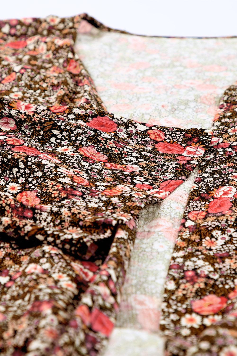 Multicolor Open Front Boho Floral Print Kimono - L & M Kee, LLC