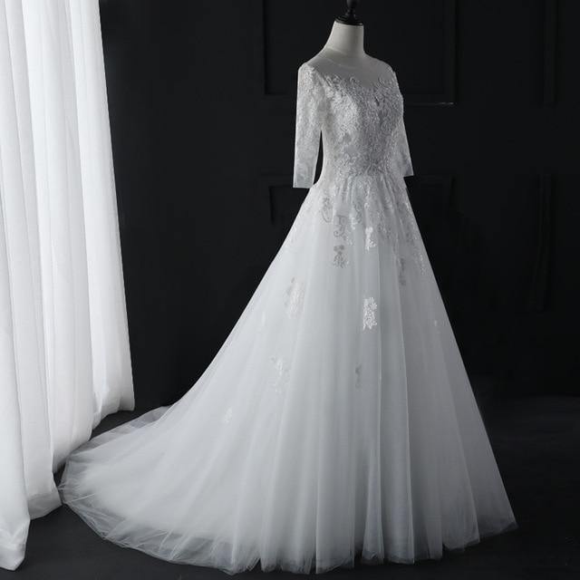 Lacey Three Quarter Sleeve O-Neck Elegant Bridal Dress - L & M Kee, LLC