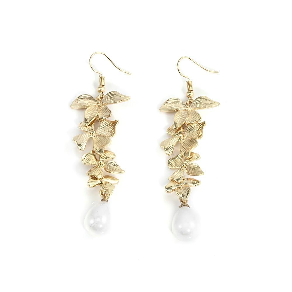 Gold Orchid Matte Dangle Earrings - L & M Kee, LLC