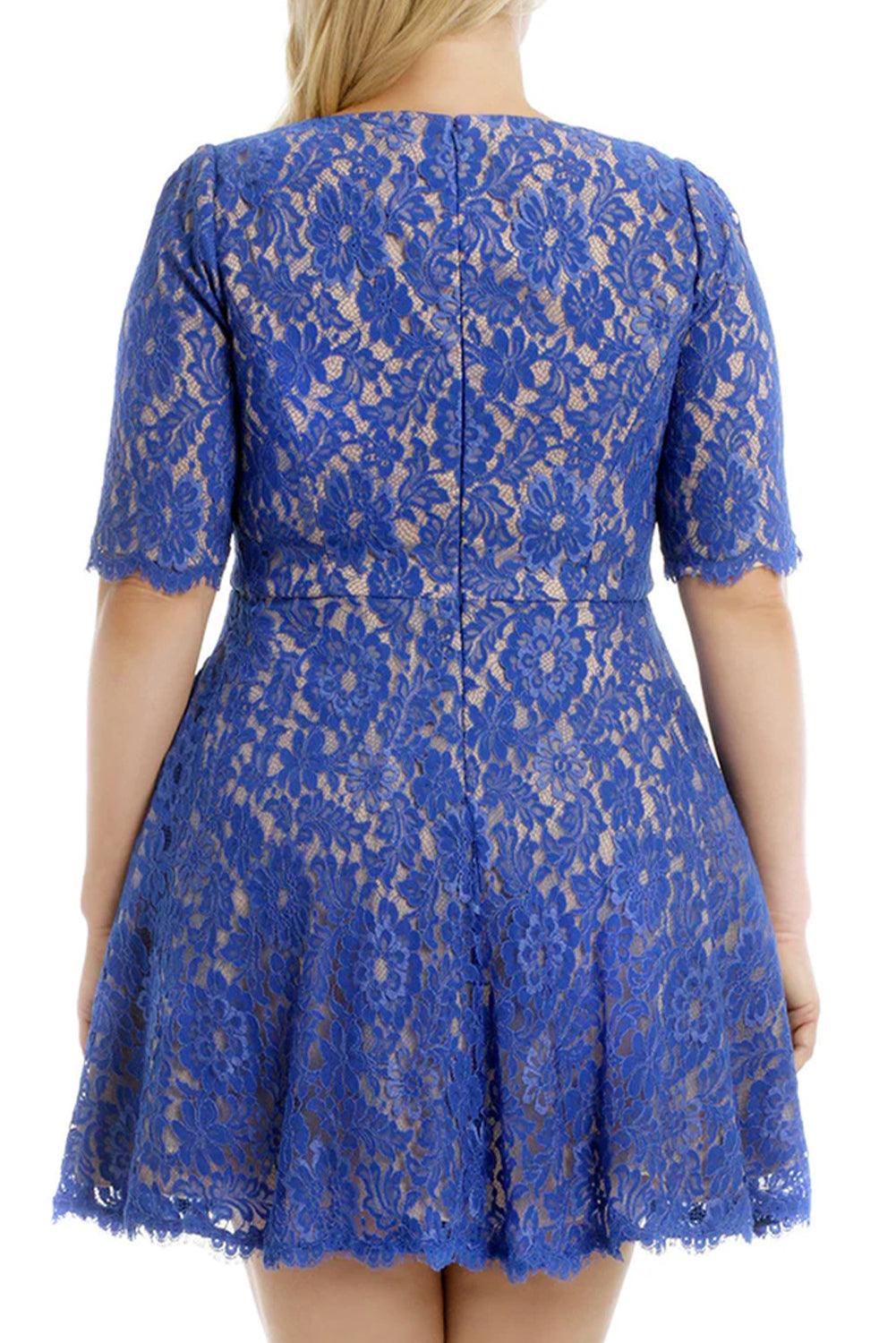 Floral Lace Nude Illusion Plus Size Skater Dress - L & M Kee, LLC