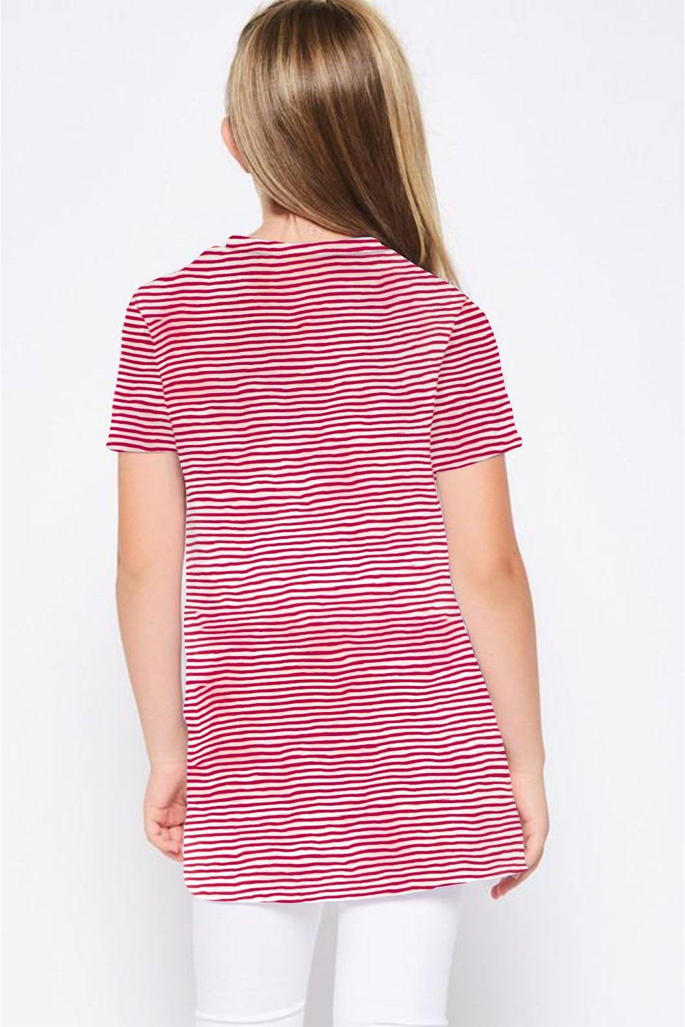 Short Sleeve Front Twist Striped Girl's Top - L & M Kee, LLC