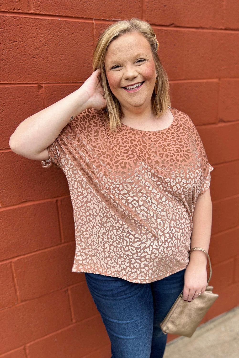 Plus Size Ombre Glitter Leopard T-shirt - L & M Kee, LLC