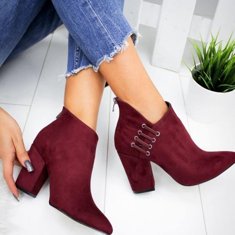 Lace Edge High-heel Pointed Toe Boots - L & M Kee, LLC