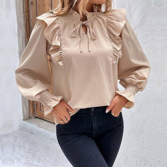 Ruffle Long Sleeved Solid Color Shirt - L & M Kee, LLC