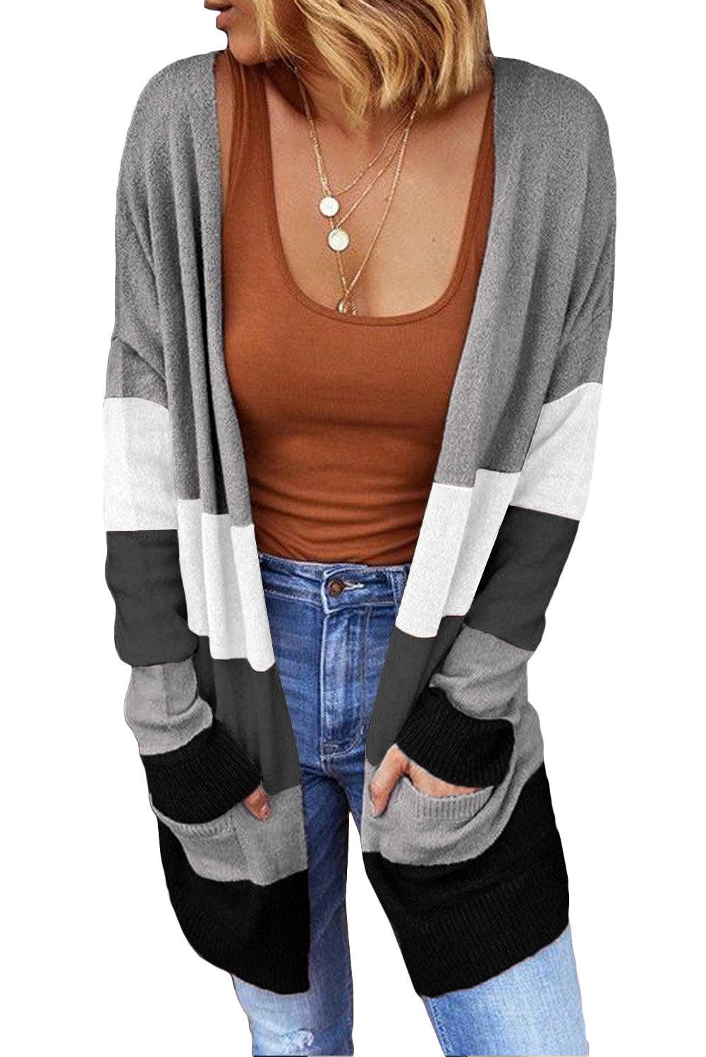 Open Front Colorblock Cardigan with Pockets - L & M Kee, LLC