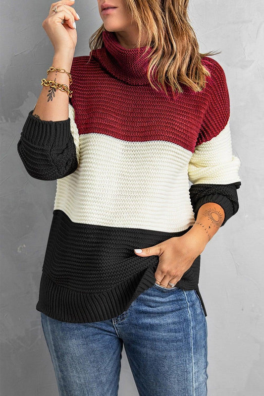 Turtleneck Color Block Pullover Sweater - L & M Kee, LLC