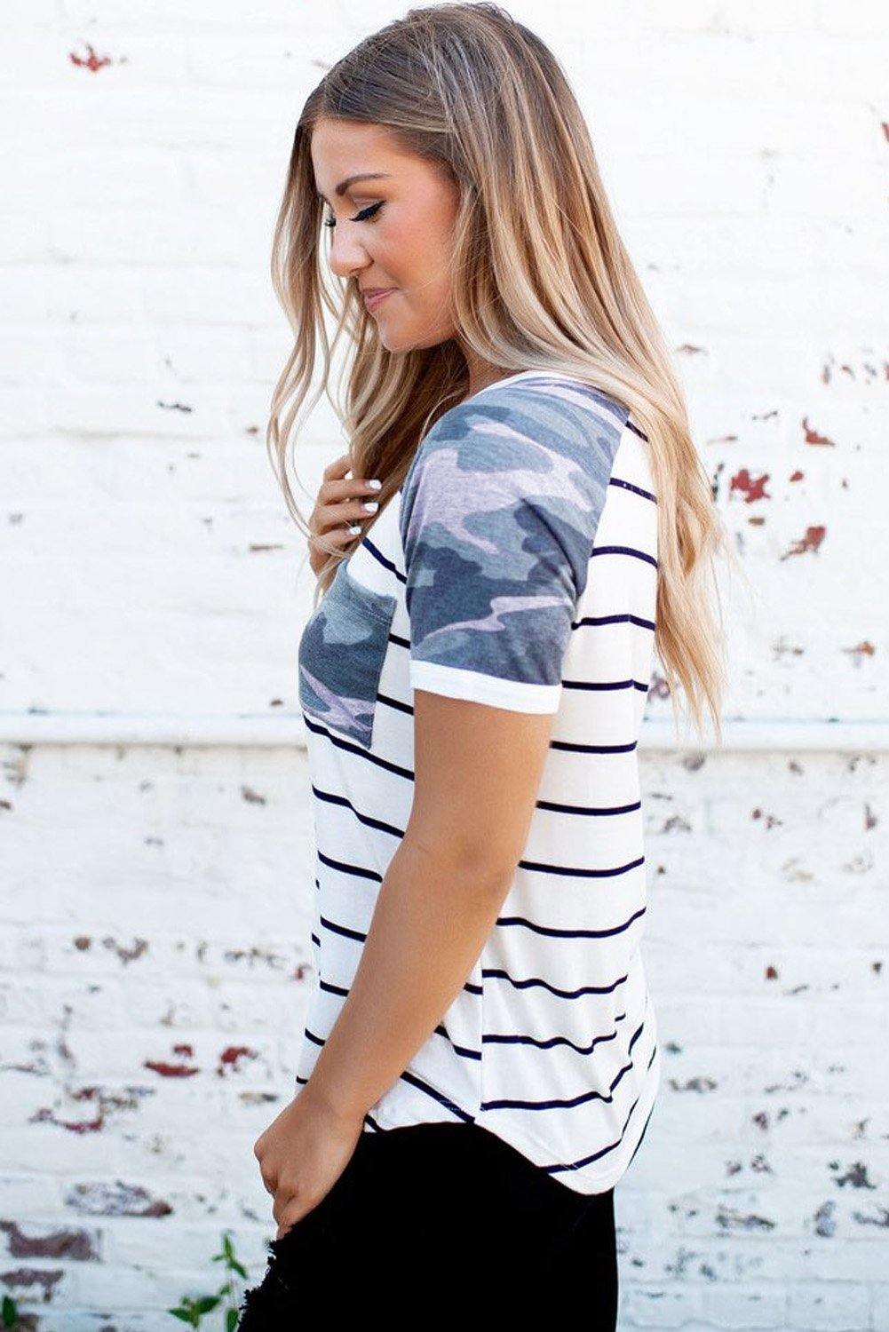 Striped Camo Pocketed Patch Tee - L & M Kee, LLC