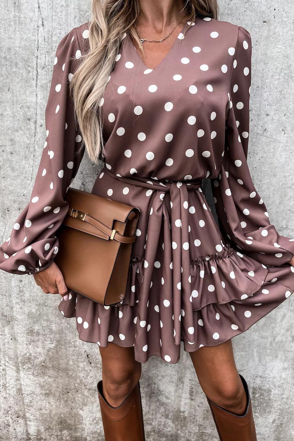 Polka Dot Print Lace-up Ruffled Mini Dress - L & M Kee, LLC