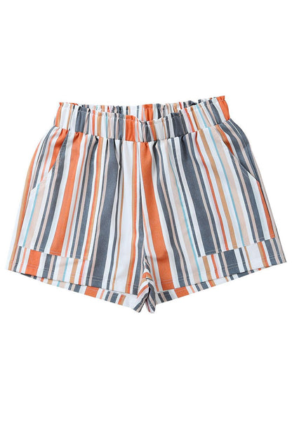 Stripe Vintage Washed Elastic Frill Waist Casual Shorts - L & M Kee, LLC